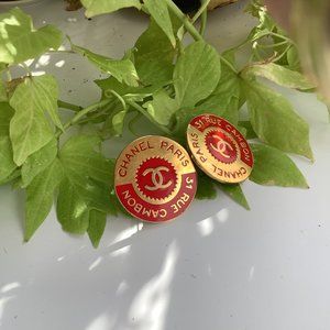 Rare Vintage CHANEL red & gold tone earrings